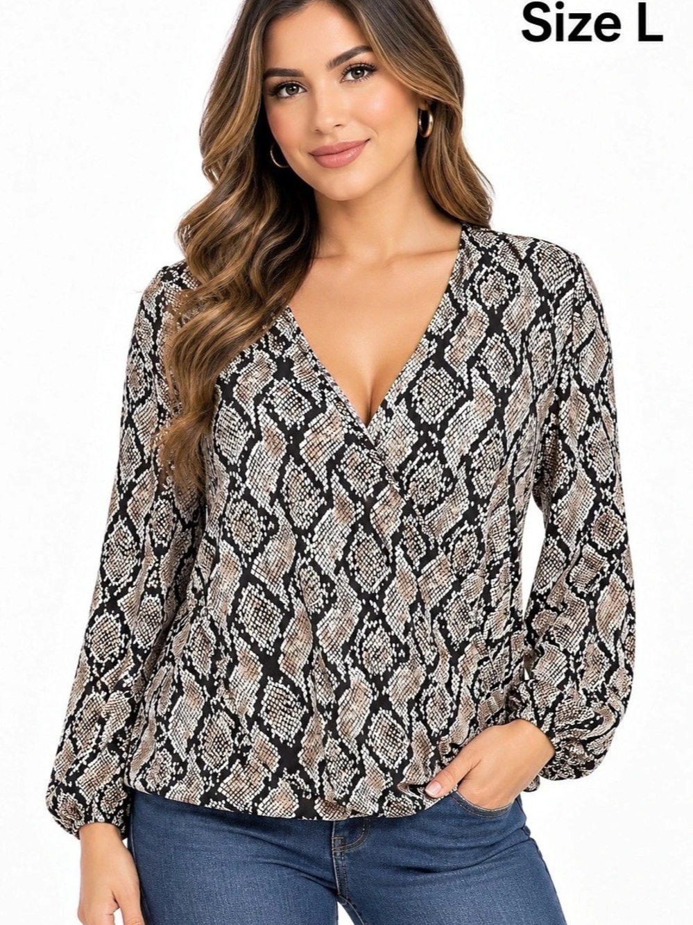 Michael Kors Animal Print Blouse in Black & Tan Large Like New